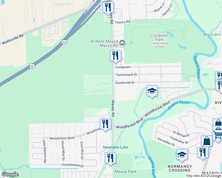 map of restaurants, bars, coffee shops, grocery stores, and more near 414 Maxey Road in Houston