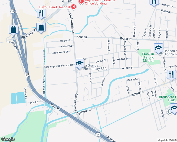 map of restaurants, bars, coffee shops, grocery stores, and more near 503 Pecan Drive in Franklin