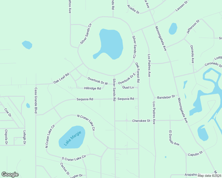 map of restaurants, bars, coffee shops, grocery stores, and more near 7596 Silver Sands Road in Keystone Heights