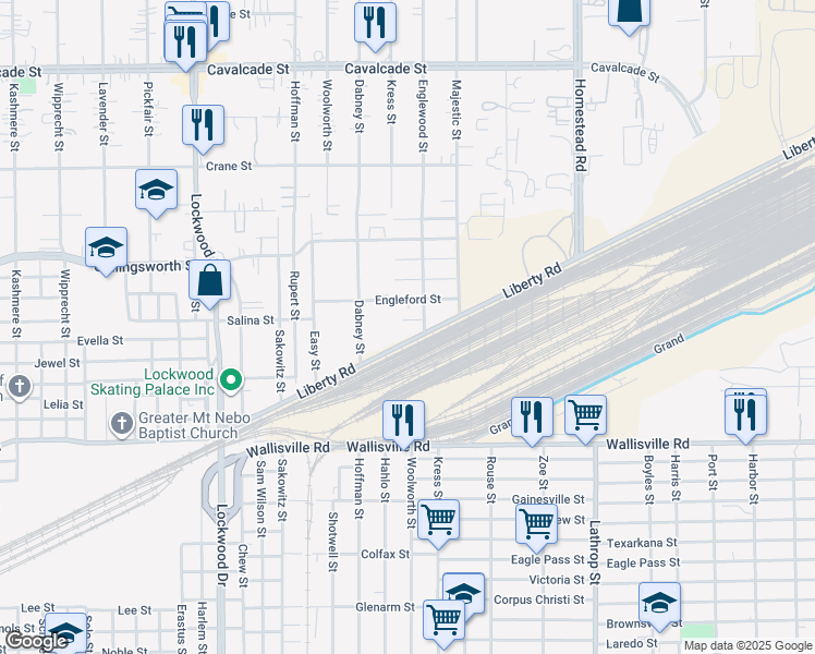 map of restaurants, bars, coffee shops, grocery stores, and more near 6116 Salina Street in Houston