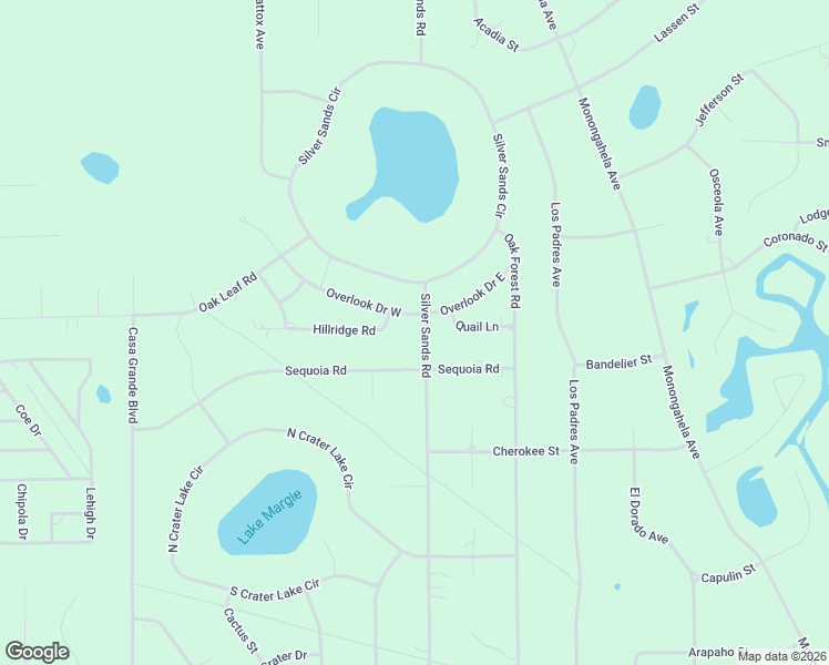 map of restaurants, bars, coffee shops, grocery stores, and more near 7596 Silver Sands Road in Keystone Heights