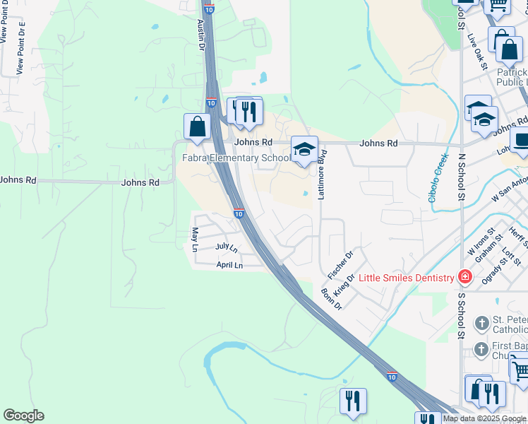 map of restaurants, bars, coffee shops, grocery stores, and more near 40400 I H-10 Johns Road in Boerne