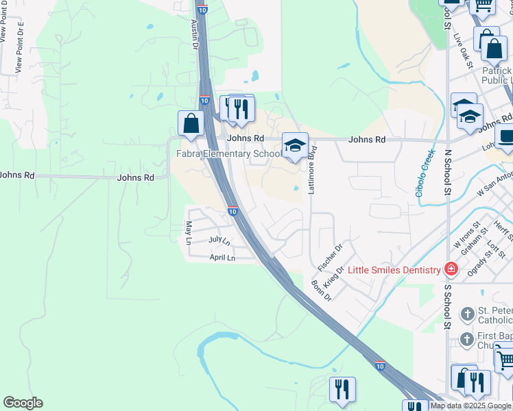 map of restaurants, bars, coffee shops, grocery stores, and more near 27595 I H-10 Johns Road in Boerne