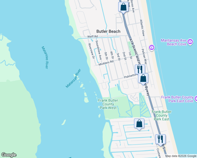 map of restaurants, bars, coffee shops, grocery stores, and more near 5485 Windantide Road in St. Augustine