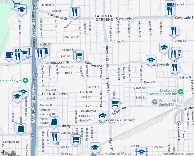 map of restaurants, bars, coffee shops, grocery stores, and more near 4110 Tiffin St in Houston