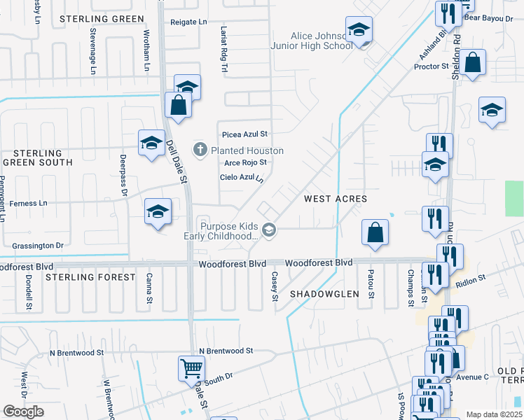map of restaurants, bars, coffee shops, grocery stores, and more near 903 Ashland Boulevard in Channelview