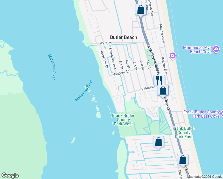 map of restaurants, bars, coffee shops, grocery stores, and more near 5485 Windantide Road in St. Augustine