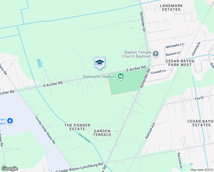 map of restaurants, bars, coffee shops, grocery stores, and more near 2000 East Archer Road in Baytown