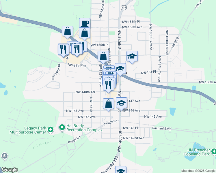 map of restaurants, bars, coffee shops, grocery stores, and more near in Alachua