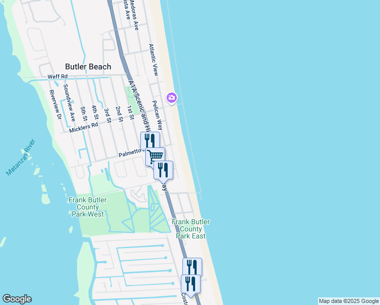 map of restaurants, bars, coffee shops, grocery stores, and more near 5566 Atlantic View Avenue in St. Augustine