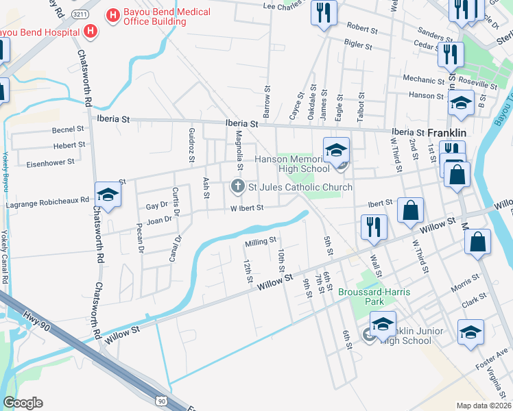 map of restaurants, bars, coffee shops, grocery stores, and more near 1501 West Ibert Street in Franklin