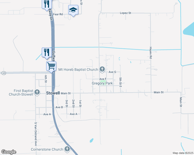 map of restaurants, bars, coffee shops, grocery stores, and more near 2422 Campbell Road in Winnie