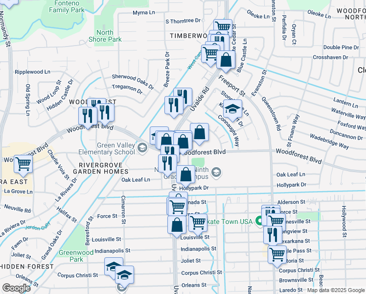 map of restaurants, bars, coffee shops, grocery stores, and more near 417 White Cedar Drive in Houston