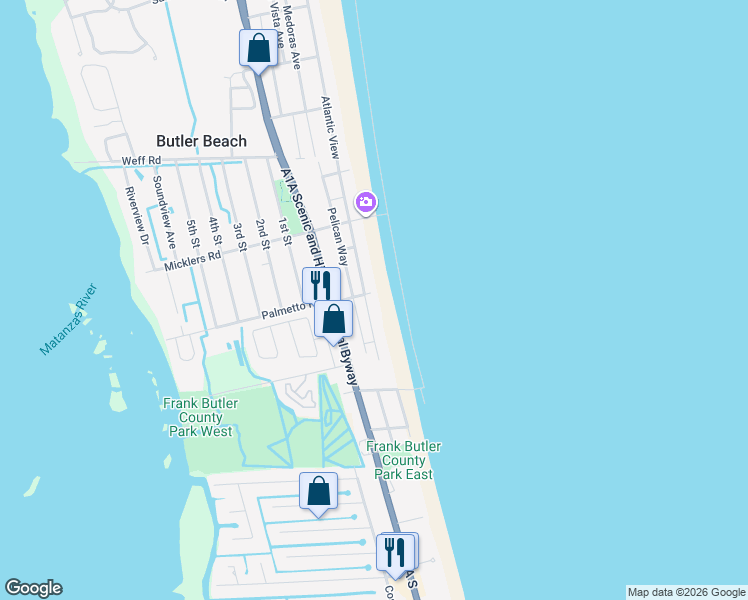 map of restaurants, bars, coffee shops, grocery stores, and more near 5496 Atlantic View in St. Augustine