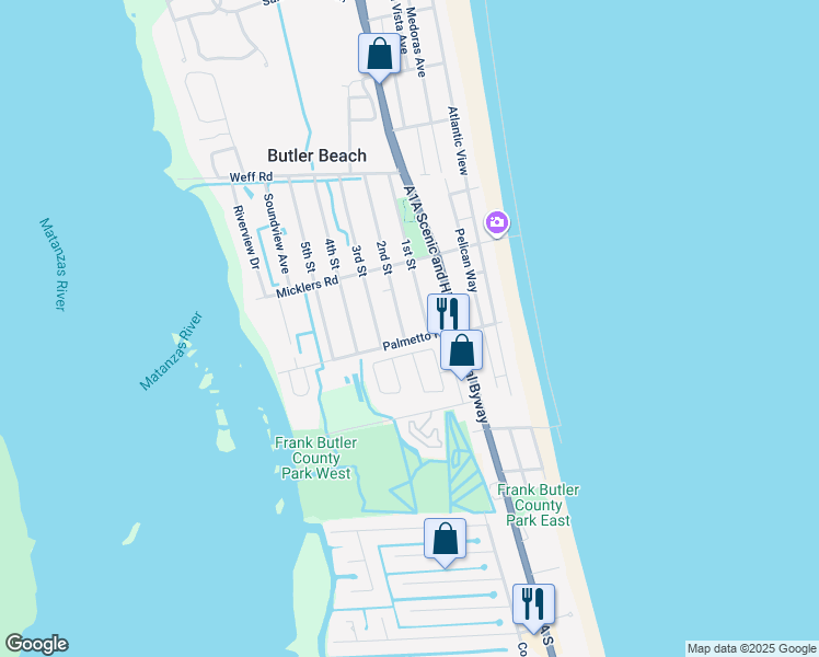 map of restaurants, bars, coffee shops, grocery stores, and more near 5494 2nd Street in Saint Augustine
