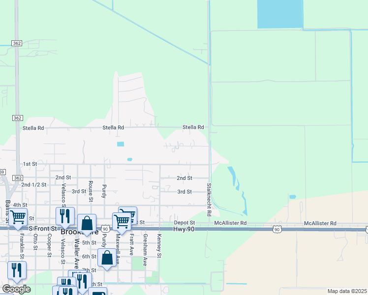 map of restaurants, bars, coffee shops, grocery stores, and more near 3122 Robin Road in Brookshire