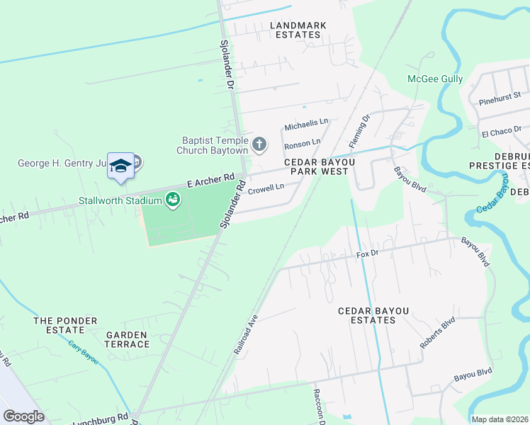 map of restaurants, bars, coffee shops, grocery stores, and more near 2712 Whispering Pines Street in Baytown