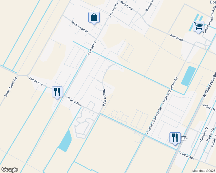 map of restaurants, bars, coffee shops, grocery stores, and more near Michelle Place in Thibodaux