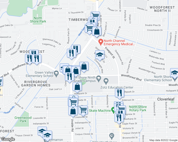 map of restaurants, bars, coffee shops, grocery stores, and more near 315 Audrey Lane in Houston