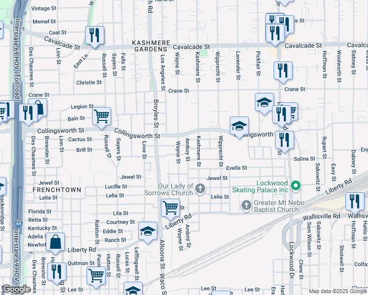map of restaurants, bars, coffee shops, grocery stores, and more near 4419 Engleford Street in Houston