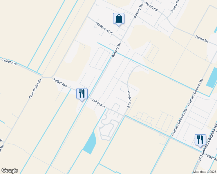 map of restaurants, bars, coffee shops, grocery stores, and more near 142 Colony Station in Thibodaux