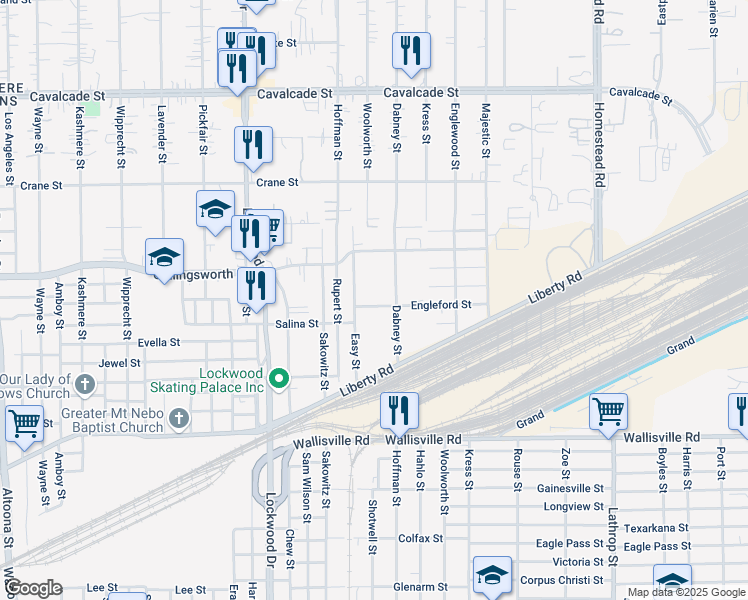 map of restaurants, bars, coffee shops, grocery stores, and more near 5921 Engleford Street in Houston