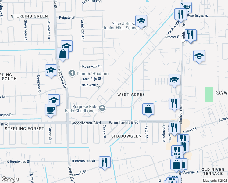 map of restaurants, bars, coffee shops, grocery stores, and more near 13350 Floyd Lane in Channelview