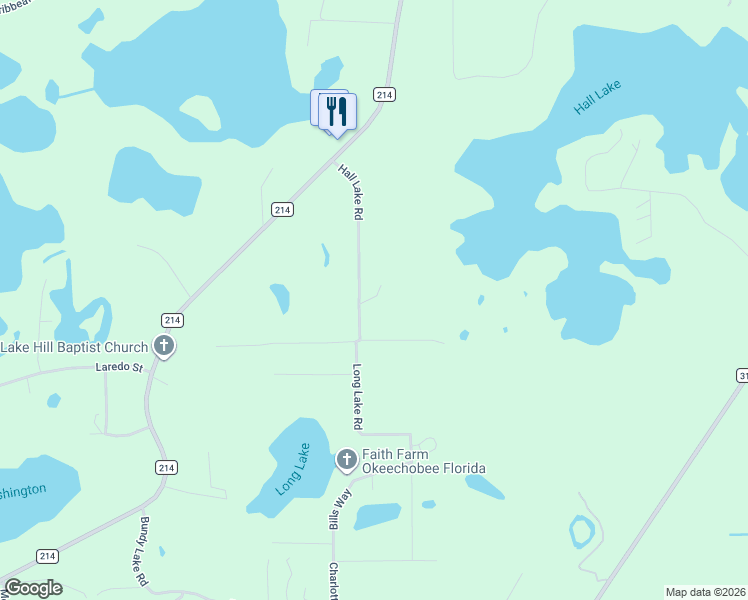 map of restaurants, bars, coffee shops, grocery stores, and more near 7489 Hall Lake Road in Keystone Heights