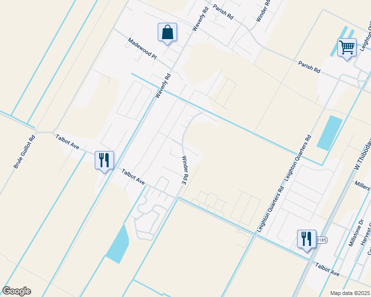map of restaurants, bars, coffee shops, grocery stores, and more near Michelle Place in Thibodaux