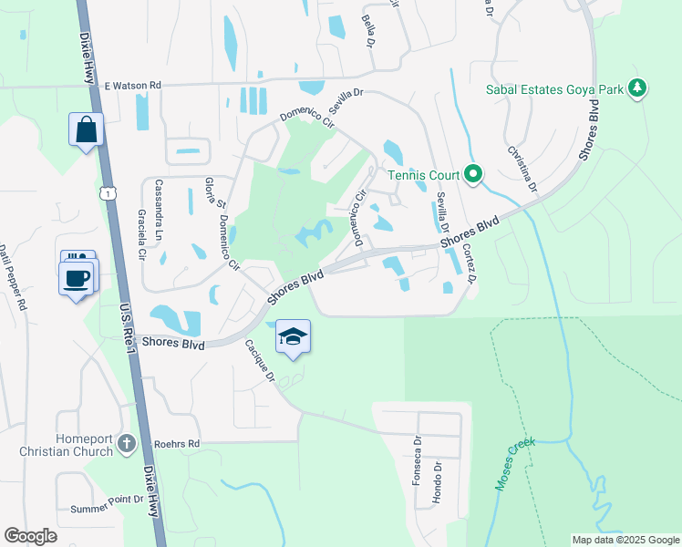 map of restaurants, bars, coffee shops, grocery stores, and more near 144 Casa Bella Lane in St. Augustine