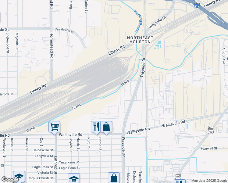 map of restaurants, bars, coffee shops, grocery stores, and more near 7584 Grand in Houston
