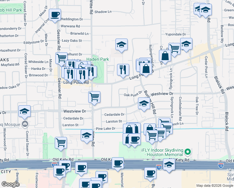 map of restaurants, bars, coffee shops, grocery stores, and more near 1342 Bullock Lane in Houston