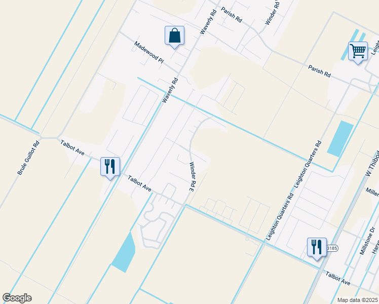 map of restaurants, bars, coffee shops, grocery stores, and more near Michelle Place in Lafourche Parish