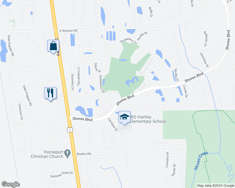 map of restaurants, bars, coffee shops, grocery stores, and more near 330 Devon Circle in St. Augustine