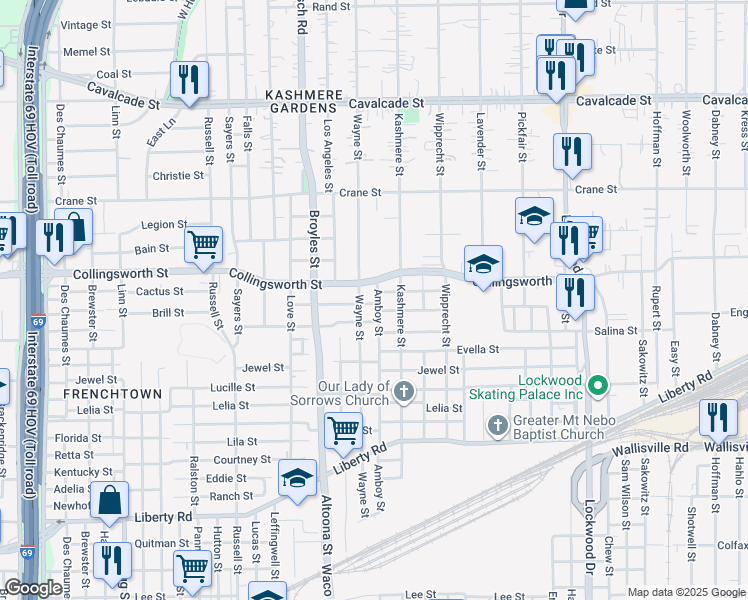 map of restaurants, bars, coffee shops, grocery stores, and more near 4419 Engleford Street in Houston
