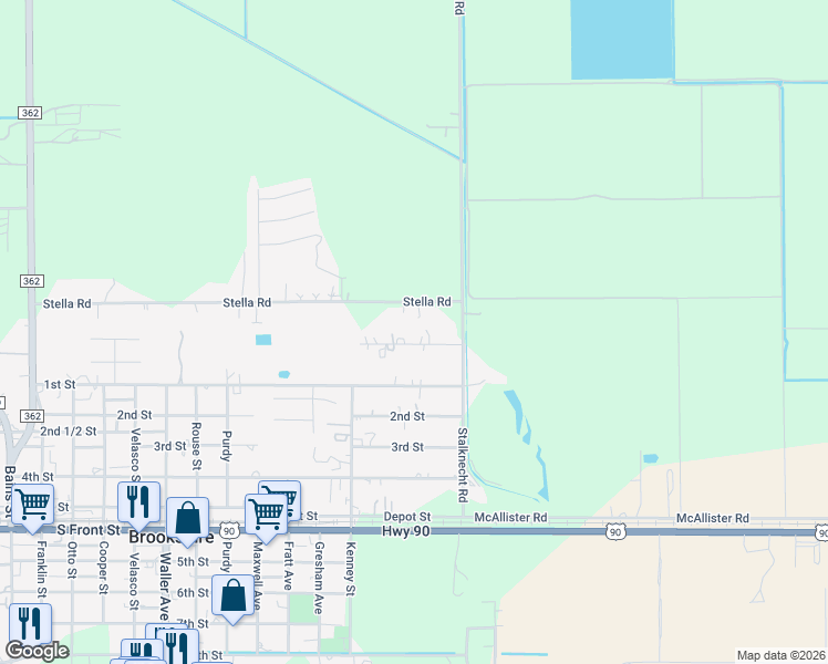 map of restaurants, bars, coffee shops, grocery stores, and more near 3122 Robin Street in Brookshire