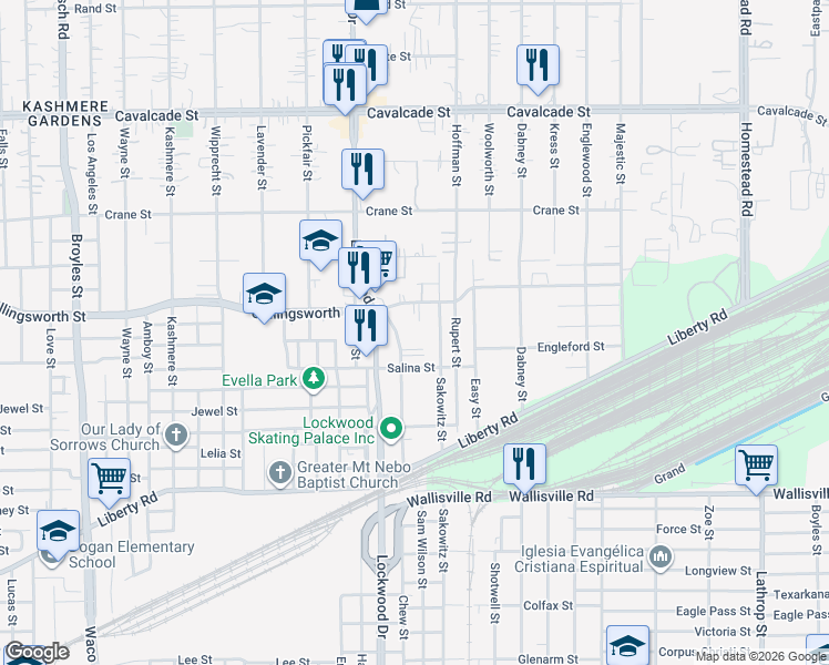 map of restaurants, bars, coffee shops, grocery stores, and more near 3702 East Lockwood Drive in Houston