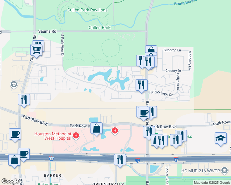 map of restaurants, bars, coffee shops, grocery stores, and more near 1719 Lake Harbor Way in Houston
