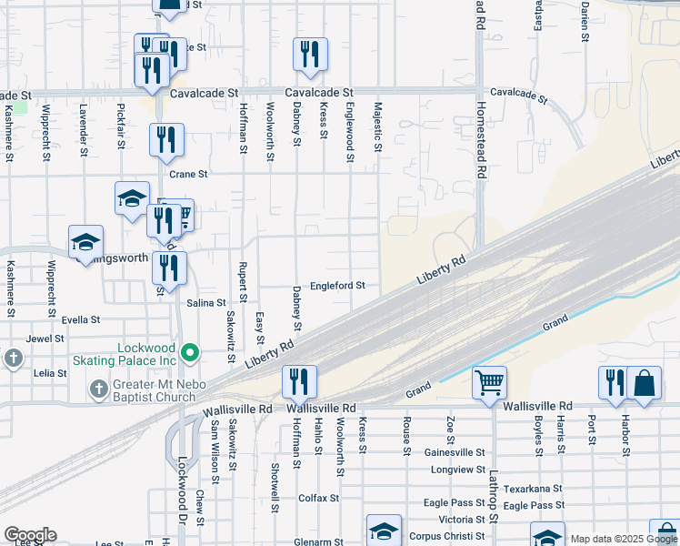 map of restaurants, bars, coffee shops, grocery stores, and more near 6118 Granton Street in Houston
