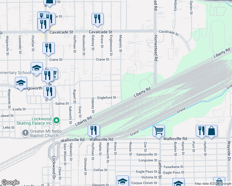 map of restaurants, bars, coffee shops, grocery stores, and more near 6224 Granton Street in Houston