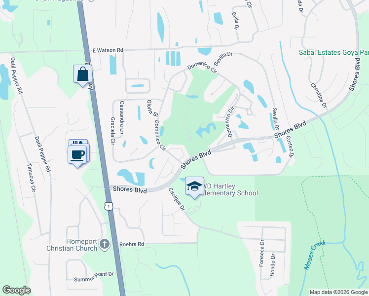 map of restaurants, bars, coffee shops, grocery stores, and more near 330 Devon Circle in St. Augustine