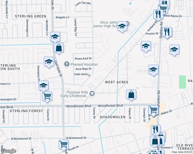 map of restaurants, bars, coffee shops, grocery stores, and more near 13350 Floyd Lane in Channelview