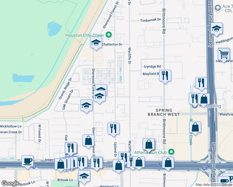 map of restaurants, bars, coffee shops, grocery stores, and more near in Houston