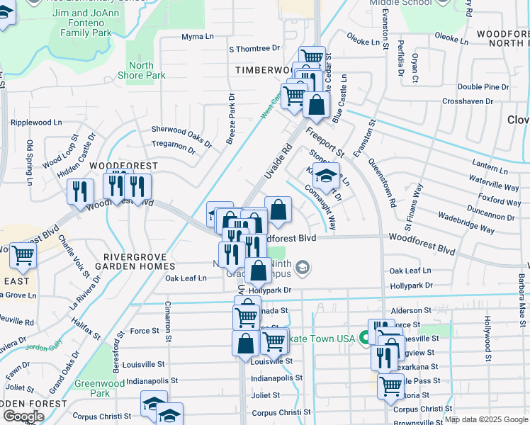 map of restaurants, bars, coffee shops, grocery stores, and more near 333 Uvalde Road in Houston