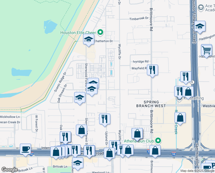 map of restaurants, bars, coffee shops, grocery stores, and more near in Houston