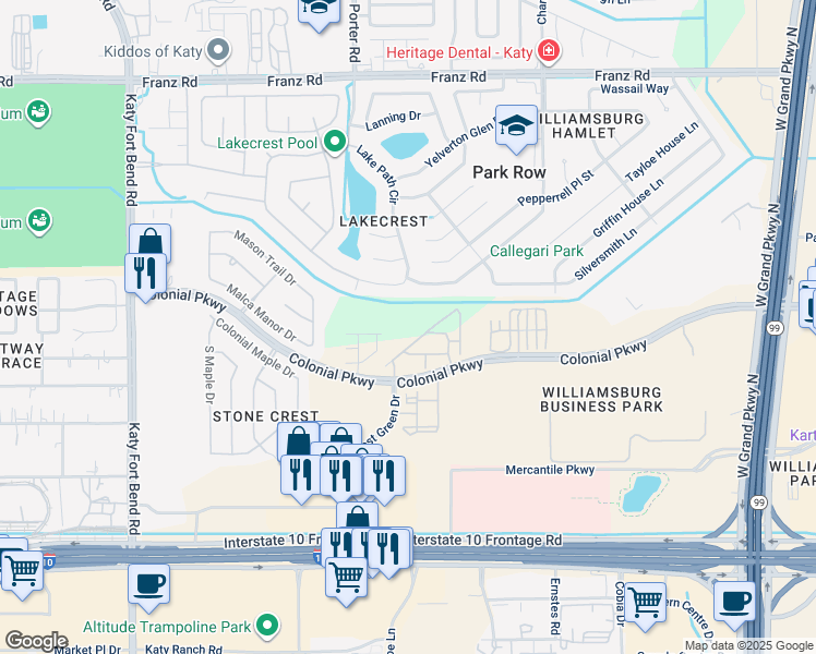 map of restaurants, bars, coffee shops, grocery stores, and more near 24527 Blane Drive in Katy