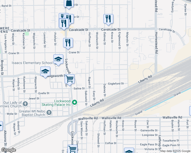 map of restaurants, bars, coffee shops, grocery stores, and more near 5921 Engleford Street in Houston