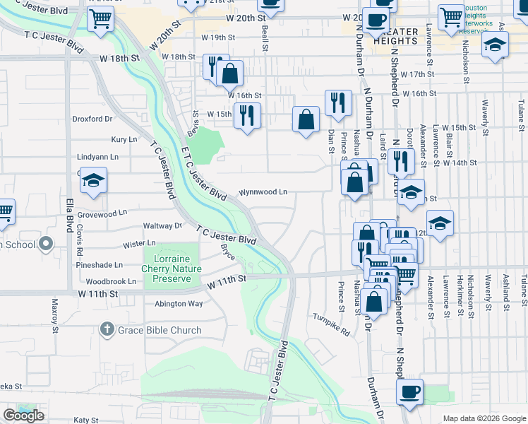 map of restaurants, bars, coffee shops, grocery stores, and more near 1024-1028 Waltway Drive in Houston