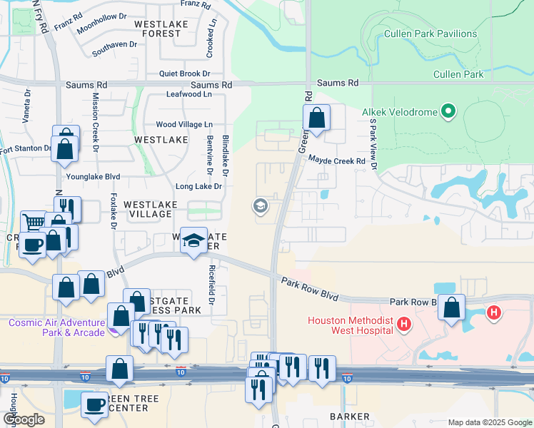 map of restaurants, bars, coffee shops, grocery stores, and more near in Houston