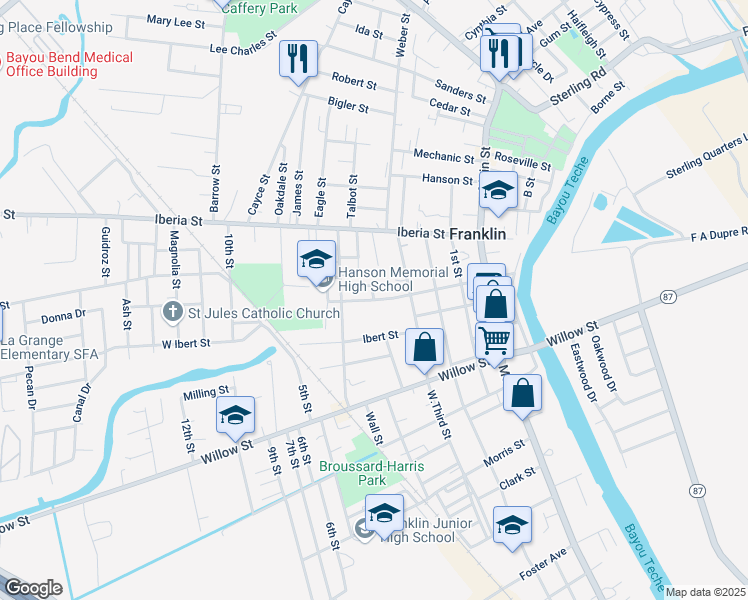 map of restaurants, bars, coffee shops, grocery stores, and more near 600 Palfrey Street in Franklin